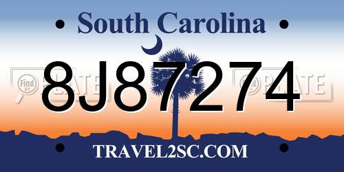 8J87274 South Carolina License Plate