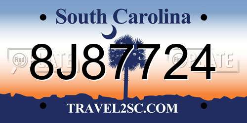 8J87724 South Carolina License Plate