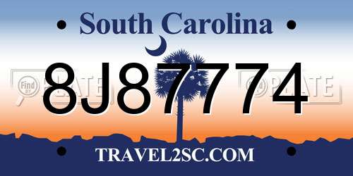 8J87774 South Carolina License Plate