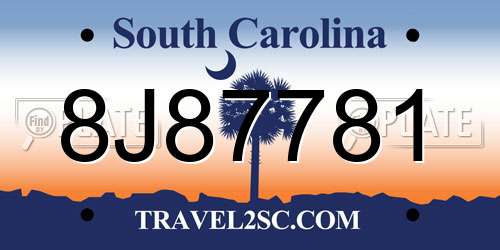 8J87781 South Carolina License Plate