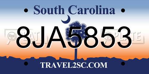 8JA5853 South Carolina License Plate