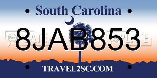 8JAB853 South Carolina License Plate