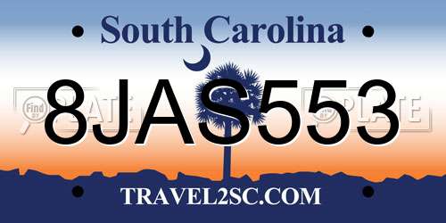 8JAS553 South Carolina License Plate