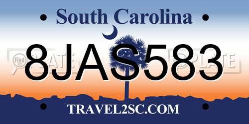 8JAS583 South Carolina License Plate