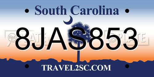 8JAS853 South Carolina License Plate