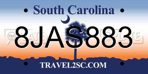 8JAS883 South Carolina License Plate