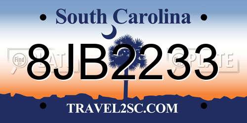 8JB2233 South Carolina License Plate