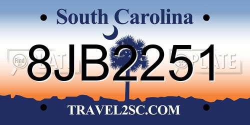 8JB2251 South Carolina License Plate