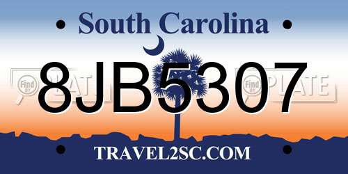 8JB5307 South Carolina License Plate