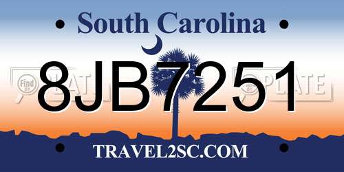 8JB7251 South Carolina License Plate