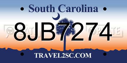 8JB7274 South Carolina License Plate