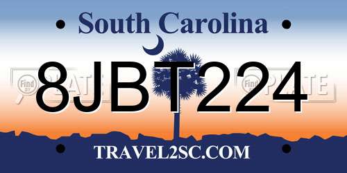 8JBT224 South Carolina License Plate
