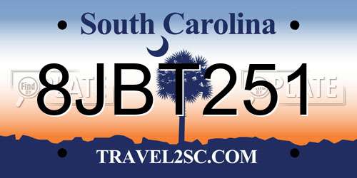 8JBT251 South Carolina License Plate