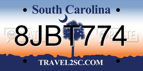 8JBT774 South Carolina License Plate