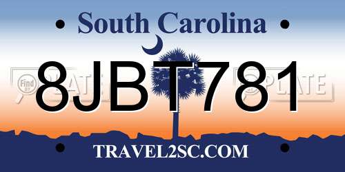 8JBT781 South Carolina License Plate