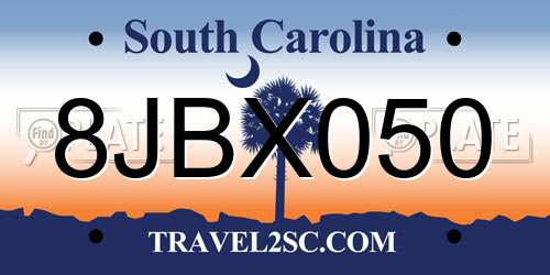 8JBX050 South Carolina License Plate