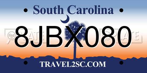 8JBX080 South Carolina License Plate