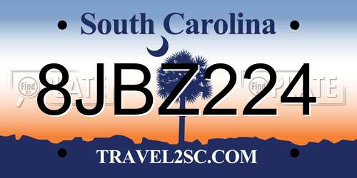 8JBZ224 South Carolina License Plate