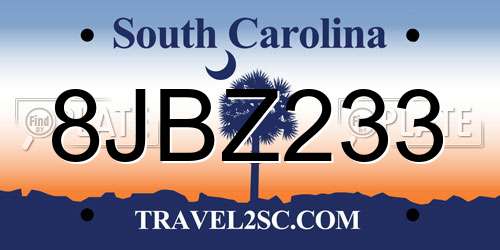 8JBZ233 South Carolina License Plate