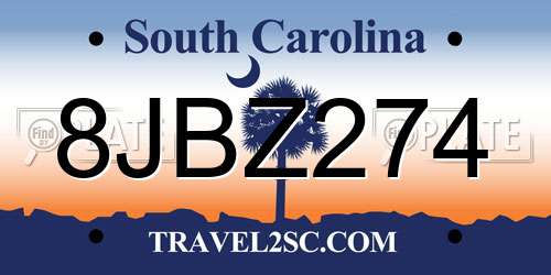 8JBZ274 South Carolina License Plate