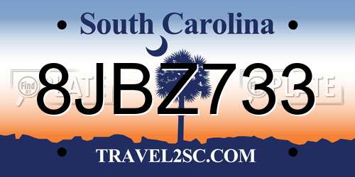 8JBZ733 South Carolina License Plate