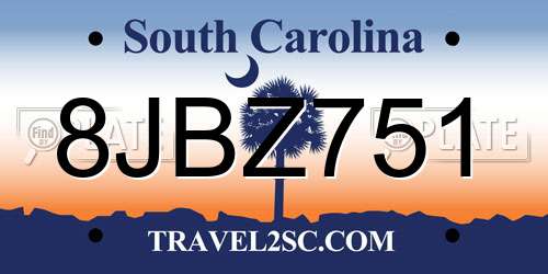 8JBZ751 South Carolina License Plate