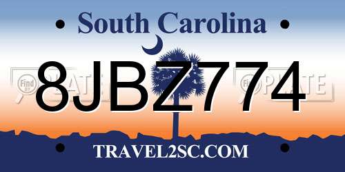 8JBZ774 South Carolina License Plate