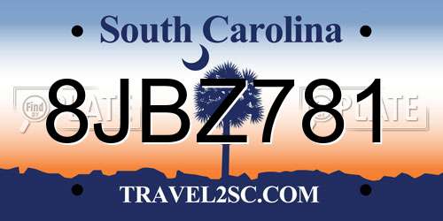 8JBZ781 South Carolina License Plate