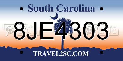 8JE4303 South Carolina License Plate
