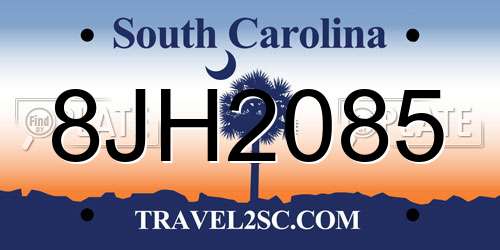 8JH2085 South Carolina License Plate