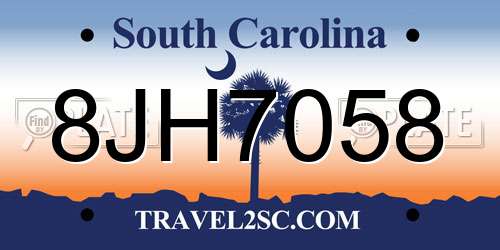 8JH7058 South Carolina License Plate