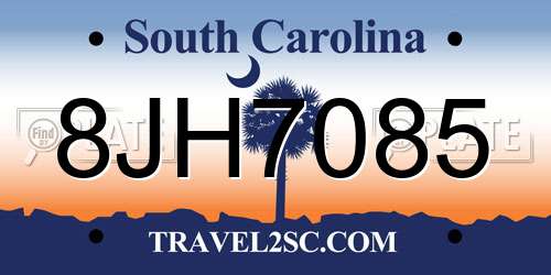 8JH7085 South Carolina License Plate