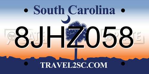 8JHZ058 South Carolina License Plate
