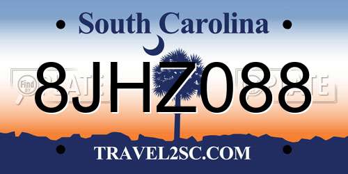 8JHZ088 South Carolina License Plate