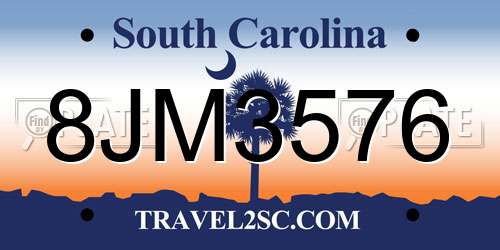 8JM3576 South Carolina License Plate