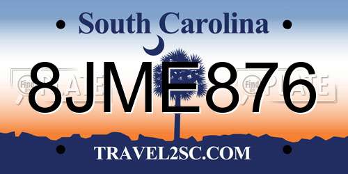 8JME876 South Carolina License Plate