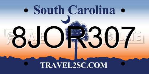 8JOR307 South Carolina License Plate