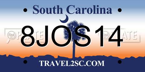 8JOS14 South Carolina License Plate