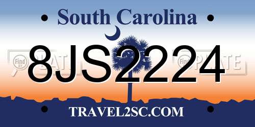 8JS2224 South Carolina License Plate