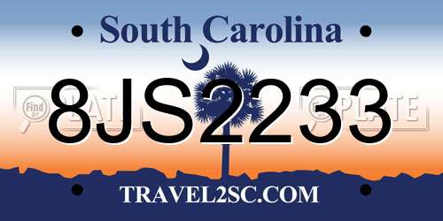8JS2233 South Carolina License Plate