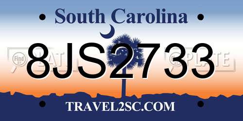 8JS2733 South Carolina License Plate