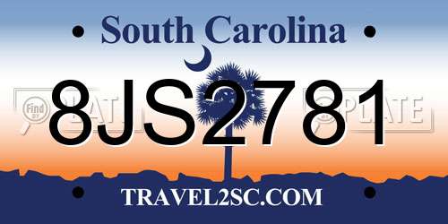 8JS2781 South Carolina License Plate