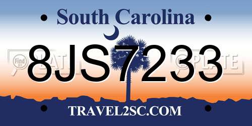 8JS7233 South Carolina License Plate