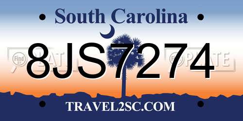 8JS7274 South Carolina License Plate