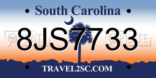 8JS7733 South Carolina License Plate