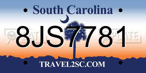 8JS7781 South Carolina License Plate