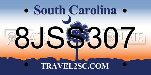 8JSS307 South Carolina License Plate