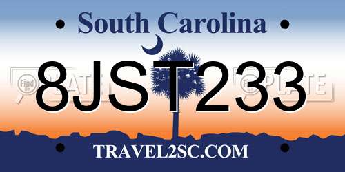 8JST233 South Carolina License Plate