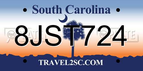 8JST724 South Carolina License Plate