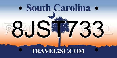 8JST733 South Carolina License Plate